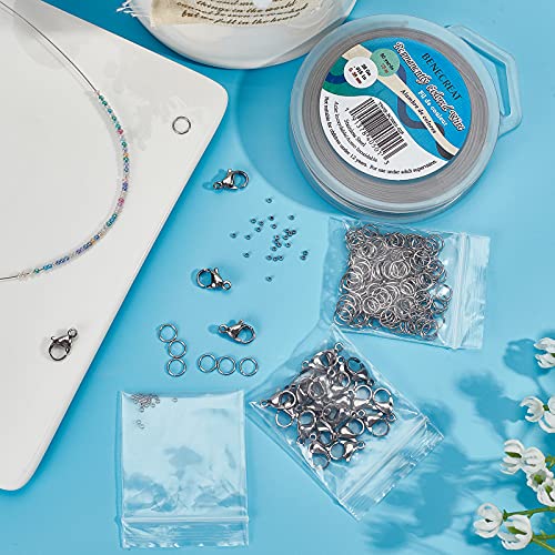 BENECREAT 240-Feet 0.015inch/0.38mm Stainless Steel 7-Strand Beading Wire with 200pcs Jump Rings, 50pcs Crimp Beads and 30pcs Lobster Claw Clasps for Jewelry Making - size: 0.38mm, style: 7 Strand