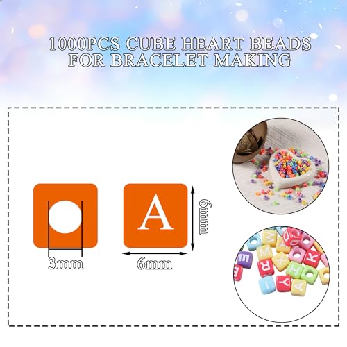 1000Pcs Cube Acrylic Letter Beads 6x6mm Colorful Alphabet A-Z Letter Beads for DIY Bracelet Necklace Jewelry Making - color: Colorful Mixed White Letter A-Z