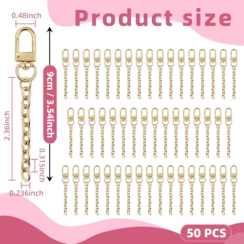 NCIWAN 50 PCS Keychain Making Kit Swivel Snap Hook Lobster Claw Clasps and Extender Chain Gold Metal Keychain Clips with Key Ring Bulk for DIY Craft Supplies Jewelry Key Chain Bags Accessories Gift - color: Gold 50