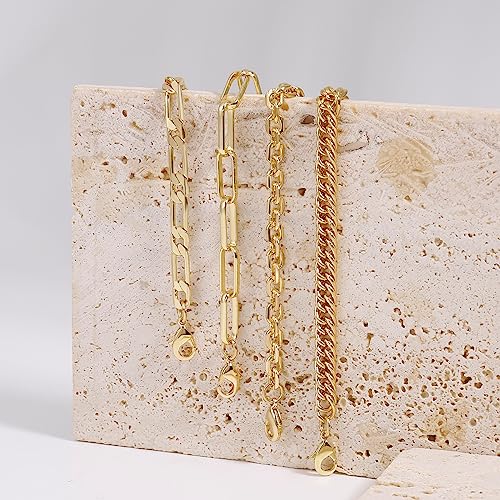 Waterproof Gold Chain Bracelet For Women Non Tarnish,14K Gold Plated Link Dainty Bracelets Stake Layered Bracelet Set Hypoallergen Gold Jewelry - color: Style-11
