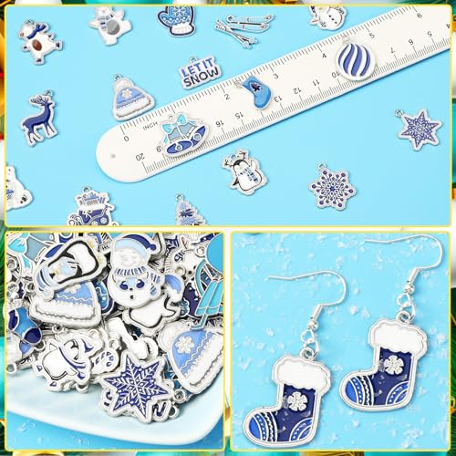 SANNIX 110Pcs/55 Pairs Christmas Winter Charms, Winter Charms for Jewelry Making, Assorted Snowflake Penguin Snowman Polar Bear Gold Enamel Charm Pendants for DIY Bracelet Necklaces Earrings Craft - style: Winter Charms