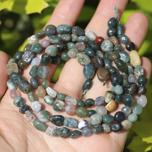 Natural Stone Beads 6-8mm Indian Agate Oval Irregular Freeform Tumbled Loose Gemstone Beads for Jewelry Making 15 Inch Strand 50-55 Pcs - color: India Agate-1 strand15”-approx. 55 beads