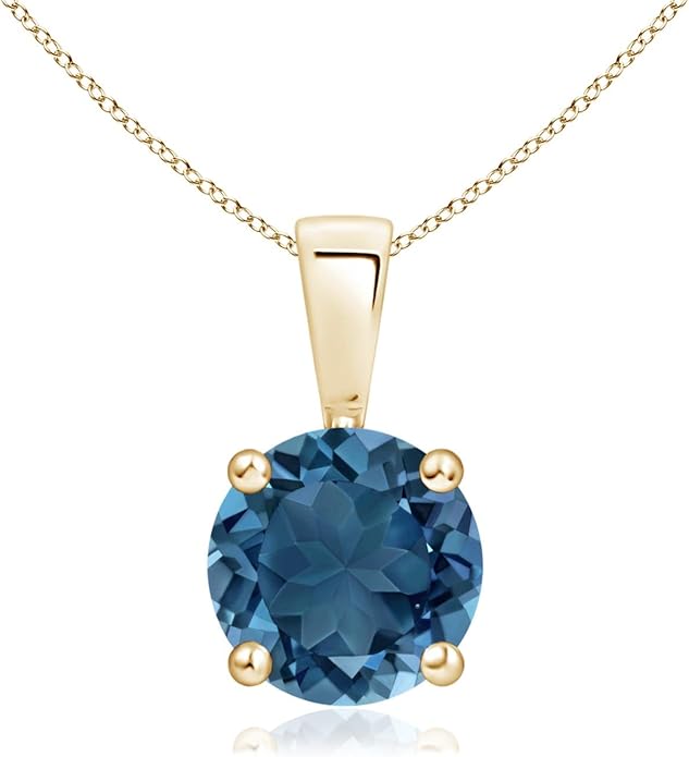 Angara Natural Blue Topaz Solitaire Pendant for Women | Classic Prong-Set Round Blue Topaz Pendant in 14K Solid Gold/Silver/Platinum With 18" Chain | December Birthday, Gemstone Jewelry Gift