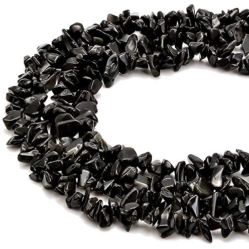 3-5mm Natural Black Obsidian Gemstone Chips Loose Beads Semi Precious for Jewelry Making DIY Handmade Craft Supplies 1 Strand per Bag Approxi 32" - color: Black Obsidian