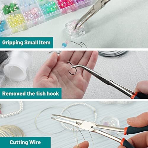 SPEEDWOX Long Reach Needle Nose Pliers with Serrated Jaws Bend Nose Pliers Fish Pliers Hook Remover Angled Needle Nose Plier with Cutter for Hard to Reach Narrow Spaces Jewerly Making - style: Needle Nose Pliers with bend nose