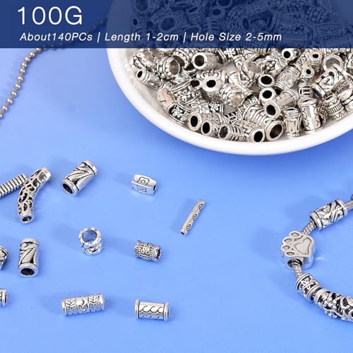 stino Silver Metal Tube Spacer Beads for Jewelry Making, Bracelet Earrings Necklace Findings & Supplies 512 (Tube （70Pcs）) - color: Tube （70Pcs）