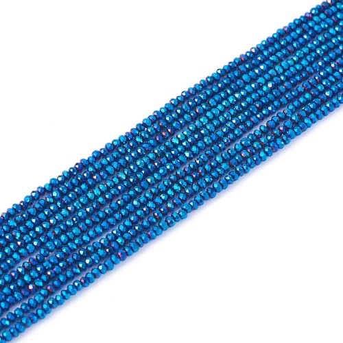 FASHEWELRY 10 Strands Briolette Crystal Glass Beads 2mm Rondelle Faceted Glass Spacer Beads Blue Plated for Necklace Bracelet Jewelry Making - color: Blue Plated, size: 2mm