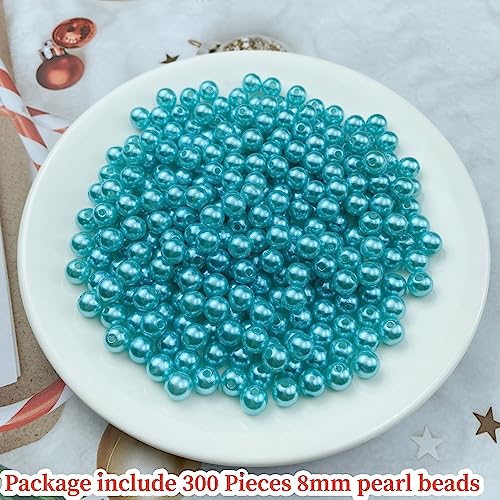 Pinhoollgo 300pcs Pearl Beads 8mm Round Pearl Beads with Hole for DIY Bracelet Necklace Jewelry Making Supplies Handmade Craft(Lake Blue) - color: Lake Blue, size: 8mm/300pcs