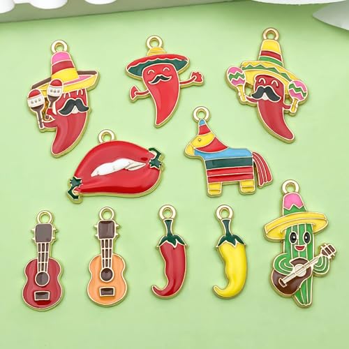 Sailanzi 20pcs Alloy enamel Mexican style chili cactus Jewelry Making DIY Keychain Earrings Pendant Various Design Charms for Jewelry Making Bracelets Necklace(SN1097) - color: SN1097