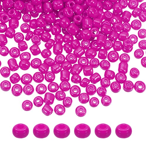 HARFINGTON 2000Pcs Small Glass Beads 6/0 4mm Loose Tiny Round Small Beads for Bracelet Earring Rings Jewelry Making, Fuchsia - color: Fuchsia