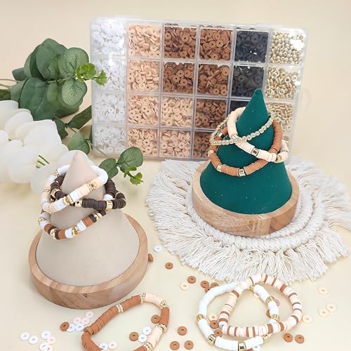 MIIIM Neutral Clay Beads Kit for Bracelets Making, Heishi Beads for Friendship Bracelet, Clay Charms and Gold Spacers for Jewelry Making, Crafts, Concert, Raves, Gifts (Golden Brown Cream) - color: Golden Brown Cream