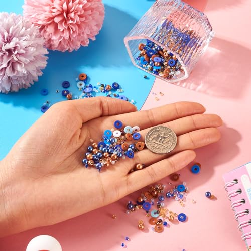 Beadthoven 6mm Clay Beads for Jewelry and Bracelet Making Pack of 2 Bags, Glass Seed Pearl Heishi Flat Round Disc Beads, Colorful Preppy Blue Brown - color: Brown Blue