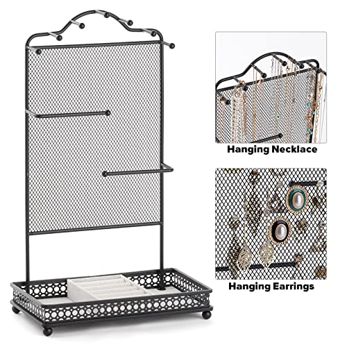 Meangood Black Jewelry Organizer Stand, Earring Holder Rack for Hanging Earrings Necklace Bracelets Watches Jewelry Display Large Rings Storage as Women Gift - color: Earring Black