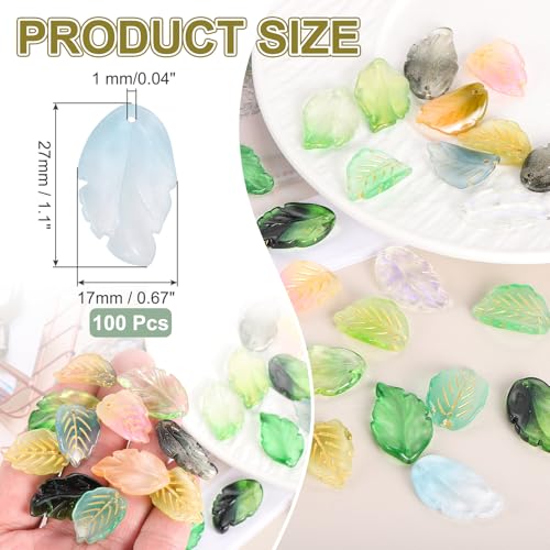 PATIKIL Glass Leaf Beads, 100Pcs Cute Crystal Leaf Charms, Translucent Czech Spacer Beads for DIY Jewelry Making Bracelets Necklace Wind Chimes Suncatchers, Gradient Sky Blue - color: Gradient Sky Blue