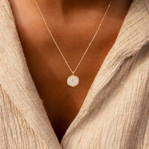 Mothers Day Gifts for Mom Cross Necklace for Women Dainty 14K Gold Plated Cross Coin Necklace Simple Round Disc Pendant Minimalist Cute Charm Everyday Religious Jewelry Gifts - style: bead chain