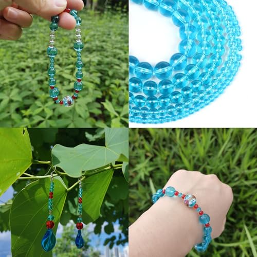 476PCS Natural Round Gemstone Crystal Glass Beads for Jewelry Making (Blue), Smooth Round Spacer Loose Glass Beads for Crafts Bracelets Necklaces Charms Pendants 4/6/8/10/12mm - color: Round Glass Beads: Blue