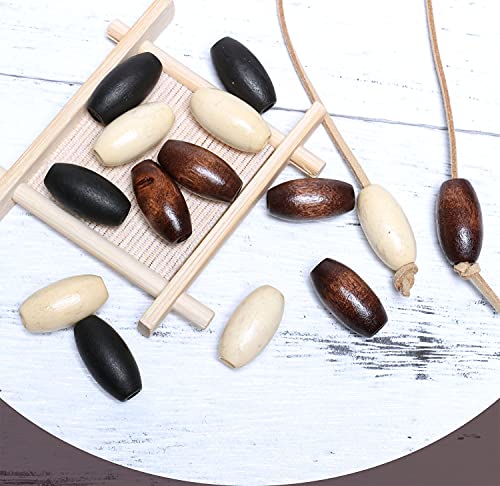 60 Oval Wooden Beads with 4mm Hole, Brown Wood Beads Varity Pack 13 x 25mm Mixed Colors Wooden Tube Spacer Beads for Macrame Crafts Making - color: 26x13mm, 3 Colors#60pcs