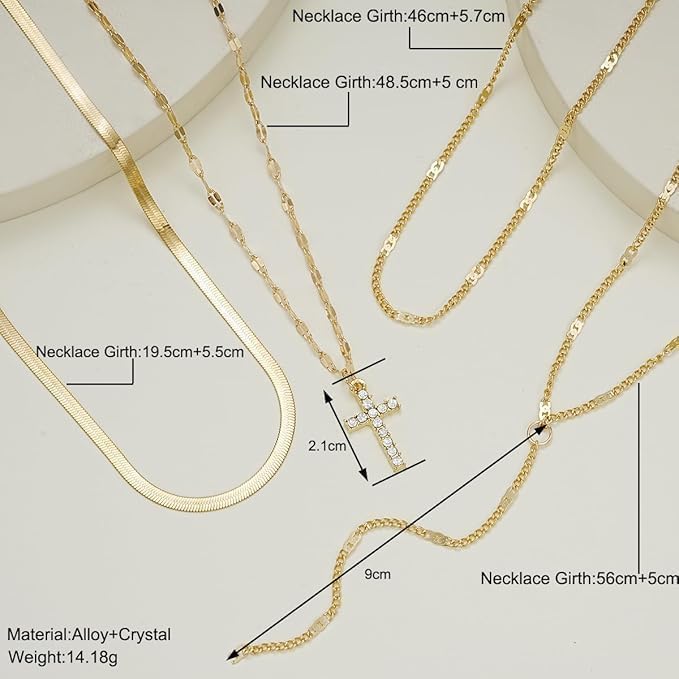 Evabelle Gold Layered Necklace for Women Trendy Jewelry 14K Real Gold Plated Chunky Chain Stackable Necklaces Dainty Choker Necklaces Rectangle Square Pendant