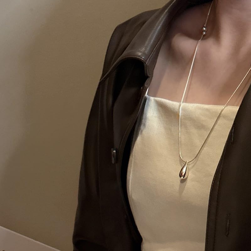 Silver Drop Necklace for Women Adjustable Sliding Silver Snake Chain Dainty Minimalist Necklace