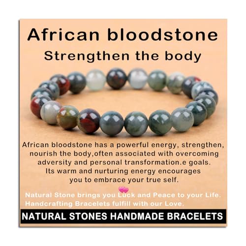AD Beads Handmade Gemstone Stretch Elastic Bracelet Crystal Healing Reiki Nature's Beauty and Spiritual Essence Unisex - color: African Bloodstone (Strengthen the Body), size: 8mm