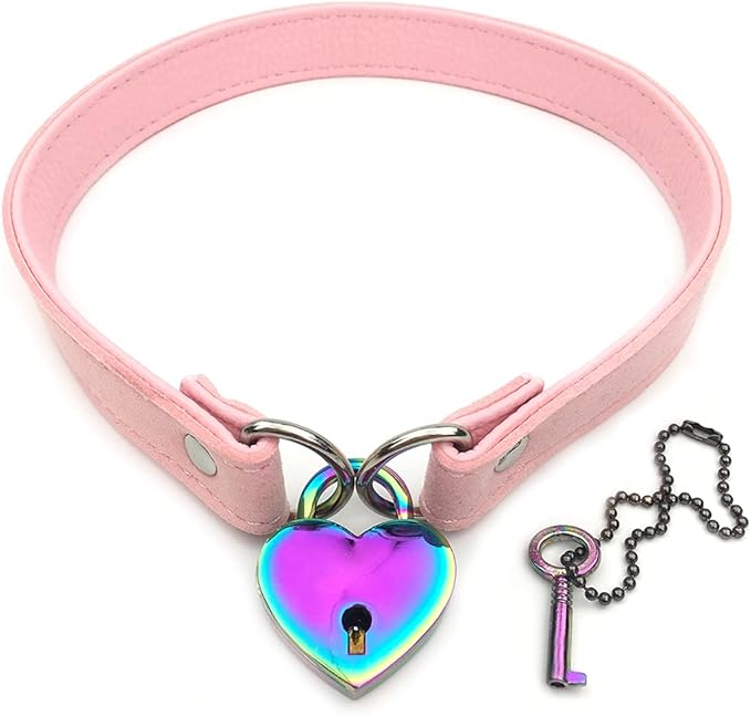 Succuba Padlock Choker Collar Necklace with Lock and Key Heart Lock Choker for Women and Men (A, 16)