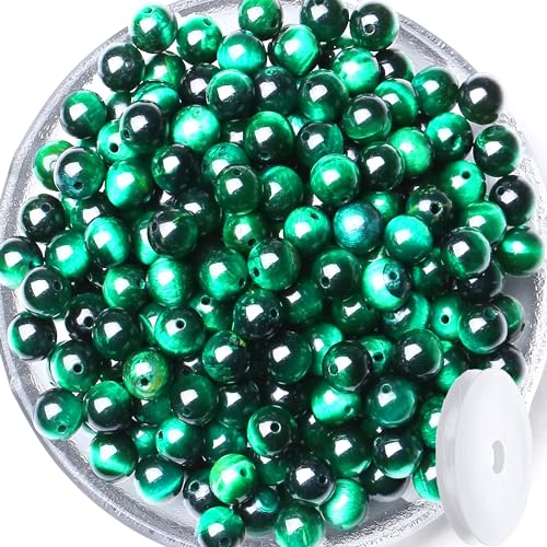 QINJIEJIE 60PCS Green Tiger Eye Beads 8mm Stone Beads Round Loose Gemstone Bead for Bracelet Beading Crystal Jewelry Making DIY Necklace Earrings 0.32" - color: Green Tiger's Eye, size: 60PCS