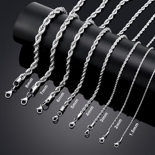 Twist Chain Necklace - Stainless Steel Rope Jewelry for Men & Women - size: 36 Inches, style: 1.5 mm width