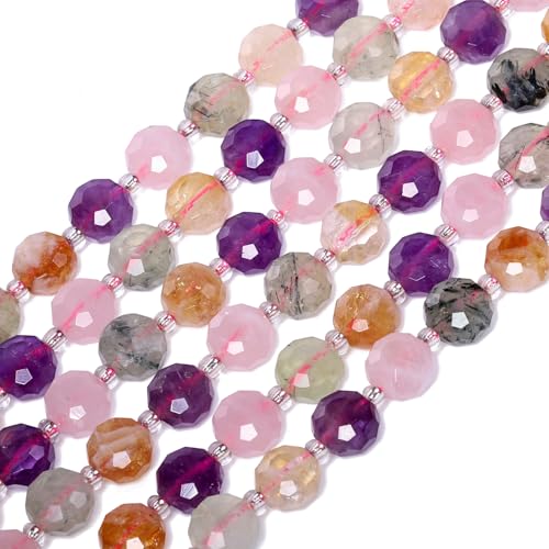 8×5mm Mixed Natural Stone Beads for Jewelry Making About 35-40pcs 1 Strand 15" Drilled Flat Faceted Cabochon Gemstone Beads for Bracelets Necklace DIY Crafts - color: Mixed