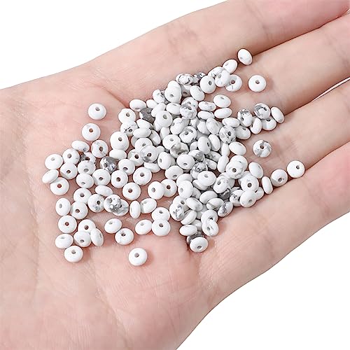 BEADIA Natural White Howlite Disk Stone Beads 4x2mm 160pcs Rondelle Loose Semi Gemstone Beads for Jewelry Making Design - color: White Howlite