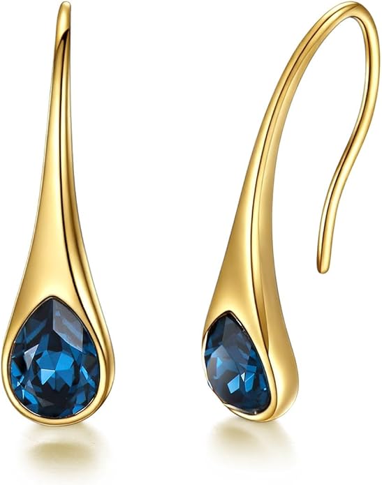 925 Sterling Silver Small Pear-Shaped Modern Style Hook Earrings with Crystals from Austria
