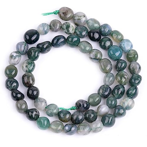 HAAMIIQII Natural Green Moss Agate Pebble Stone 5-8mm Small Irregular Freeform Tumbled Loose Gemstone Beads for Jewelry Making Strand 15 Inch (45-50pcs) - color: Moss Agate