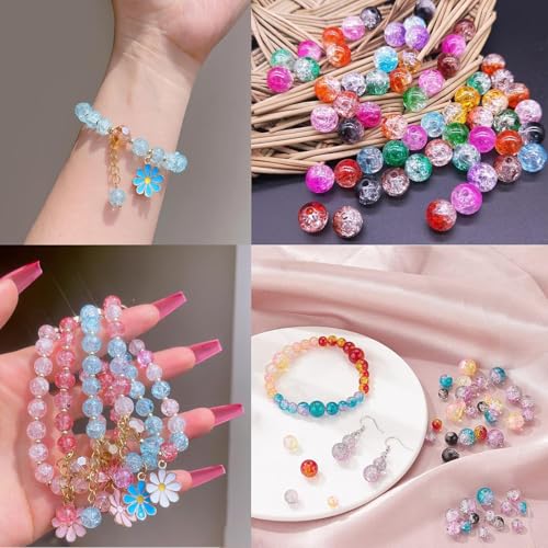 300pcs Crackle Glass Beads, 6mm and 8mm Black Crystal Glass Beads Round Loose Spacer Bulk Beads for DIY Craft Earring Necklace Bracelet Jewelry - color: Black