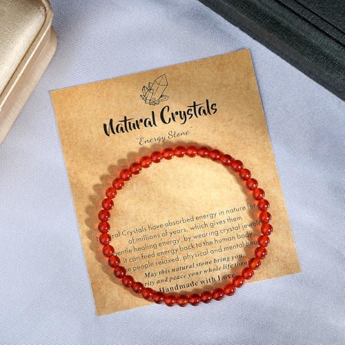 MAIBAOTA Healing Crystal Bracelet for Women Men, 8/4 mm Natural Stone Beaded Bracelets, Jewelry Birthday Gifts, Round Gemstones Stretch Bracelets - color: Red-Carnelian, size: 4 mm