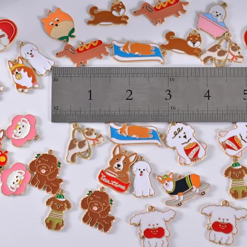 Bulk Gold Enamel Charms for Jewelry Making, Colorful Metal Charms Pendant for Bracelet Necklace and Crafting - color: Cartoon Dog Brown & White