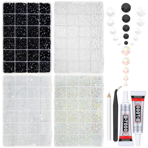 qiipii 4 Colors 2-6mm Black White Transparent Jelly Resin Rhinestones w B7000 Jewelry Glue for Bedazzling Crafting Flatback Stones Gems Diamonds for Nails Face Eyes Makeup Tumblers Bottles DIY Crafts - color: Black / White / Transparent Series Rhinestones