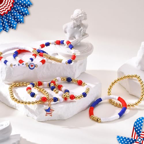2480pcs President's Independence Day Polymer Clay Beads Charms Friendship Bracelet Necklace Earring Jewelry Making kit, Accessories for Arts Crafts DIY Birthday Gifts for Girls Children American Flag - color: C8#President's Independence Day
