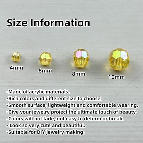 1800pcs Acrylic Faceted Round Beads 4mm 6mm 8mm 10mm AB Colors Glossy Acrylic Round Spacer Beads with Hole for DIY Bracelet Necklace Jewelry Making Supplies Handmade Craft(Yellow AB) - color: Yellow AB
