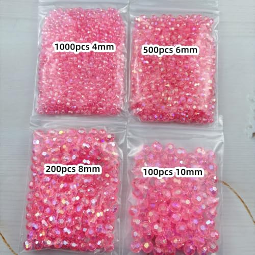 1800pcs Acrylic Faceted Round Beads 4mm 6mm 8mm 10mm AB Colors Glossy Acrylic Round Spacer Beads with Hole for DIY Bracelet Necklace Jewelry Making Supplies Handmade Craft(Dark Pink AB) - color: Dark Pink AB