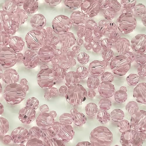480pcs Crystal Glass Beads 3mm 4mm 6mm 8mm 10mm Round Faceted Glass Spacer Beads for Bracelets Necklace Earring DIY Jewelry Making Craft(Pink) - color: Pink