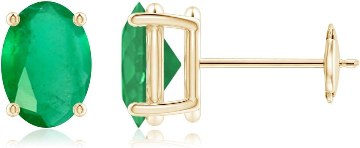 ANGARA Natural Emerald Earrings for Women | Oval Shape Emerald Classic Earrings in 14K Solid Gold/Platinum | May Birthday, Anniversary, Gemstone Jewellery Gift