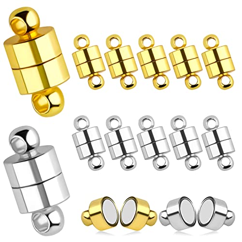 AIEX 12pcs Magnetic Bracelet Clasp, Locking Necklace Clasp with Round Buckle for Jewelry Making (Golden, Silver)