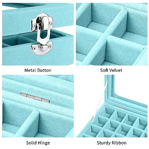 Velvet Jewelry Box 24 Grid Jewelry Earrings Display Organiser Box Ring Tray Holder Earrings Storage Case for Girls Women Wife Mom (Light blue) - color: Light blue