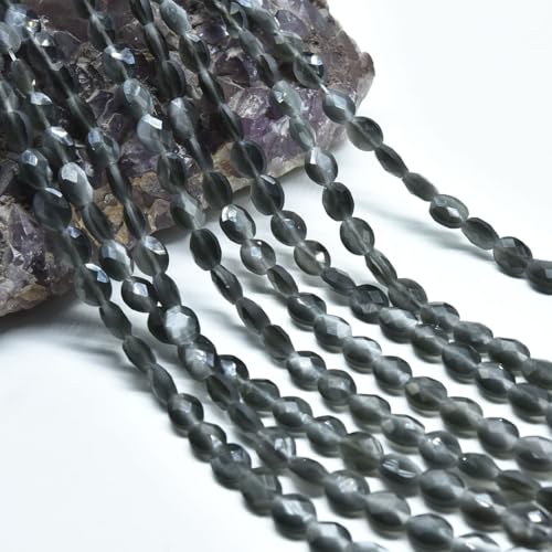 39pcs 8x10mm Gray Cat's Eye Flat Faceted Oval Stone Loose Gemstone Beads Semi-Precious Craft Supplies for DIY Jewelry Making - color: Faceted Oval Gray