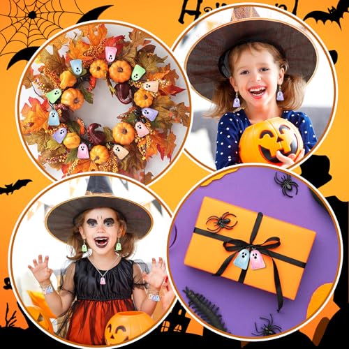 Augshy 64 Pcs Halloween Ghost Charms, Resin Ghost Charms Luminous Ghost Beads Halloween Pendant Bulk Glow in The Dark Ornament for DIY Bracelet Necklace Earrings Jewelry Making Accessories Decorations - style: Halloween Style