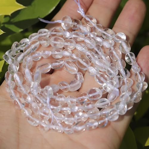 Natural Stone Beads 6-8mm Clear Quartz Oval Irregular Freeform Tumbled Loose Gemstone Beads for Jewelry Making 15 Inch Strand 50-55 Pcs - color: Clear Quartz-1 strand15”-approx. 55 beads
