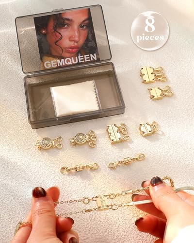GEMQUEEN Multi Magnetic Necklace Clasps and Closures : 14K Gold Plated Magnet Jewelry Layering Clasp for Necklaces Multiple Magnets Bracelet Helper Necklace Extenders 8PCS - color: 14K Gold Plated -8PCS