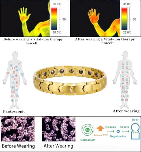 Magnetic Hematite Bracelets for Men Women 316L Stainless Steel Power Balance Energy Magnets Stones Bracelet Jewelry Gift with Adjustment Tool - color: Gold