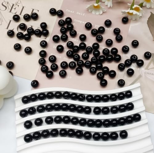 200PCS 8mm Glass Beads for Jewelry Making Soild Black Round Loose Beads for Bracelets DIY Crafts (Black) - color: 0Black