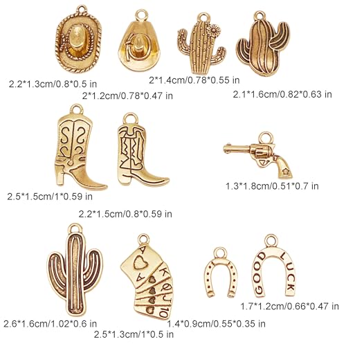 Julie Wang 100 Grams Alloy Western Cowboy Cowgirl Charms Antique Silver Gold Color Boot Hat Pendants for Necklace Earrings Bracelet Jewelry Making Women Gifts Craft DIY Findings - color: Antique Gold