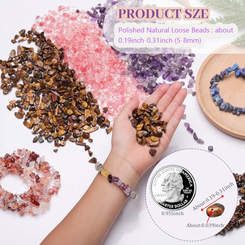 400pcs Natural Chip Stone Beads for Jewelry Making Strawberry Quartz 5-8mm Irregular Gemstones Healing Crystal Loose Rocks Bead Hole Drilled for Ring Earrings Necklace Bracelet Making DIY Art Crafts - color: Strawberry Quartz(2 Strands-62")